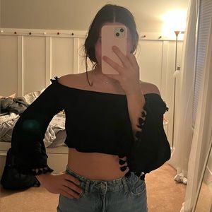 Black Cropped Fringe Long Sleeve